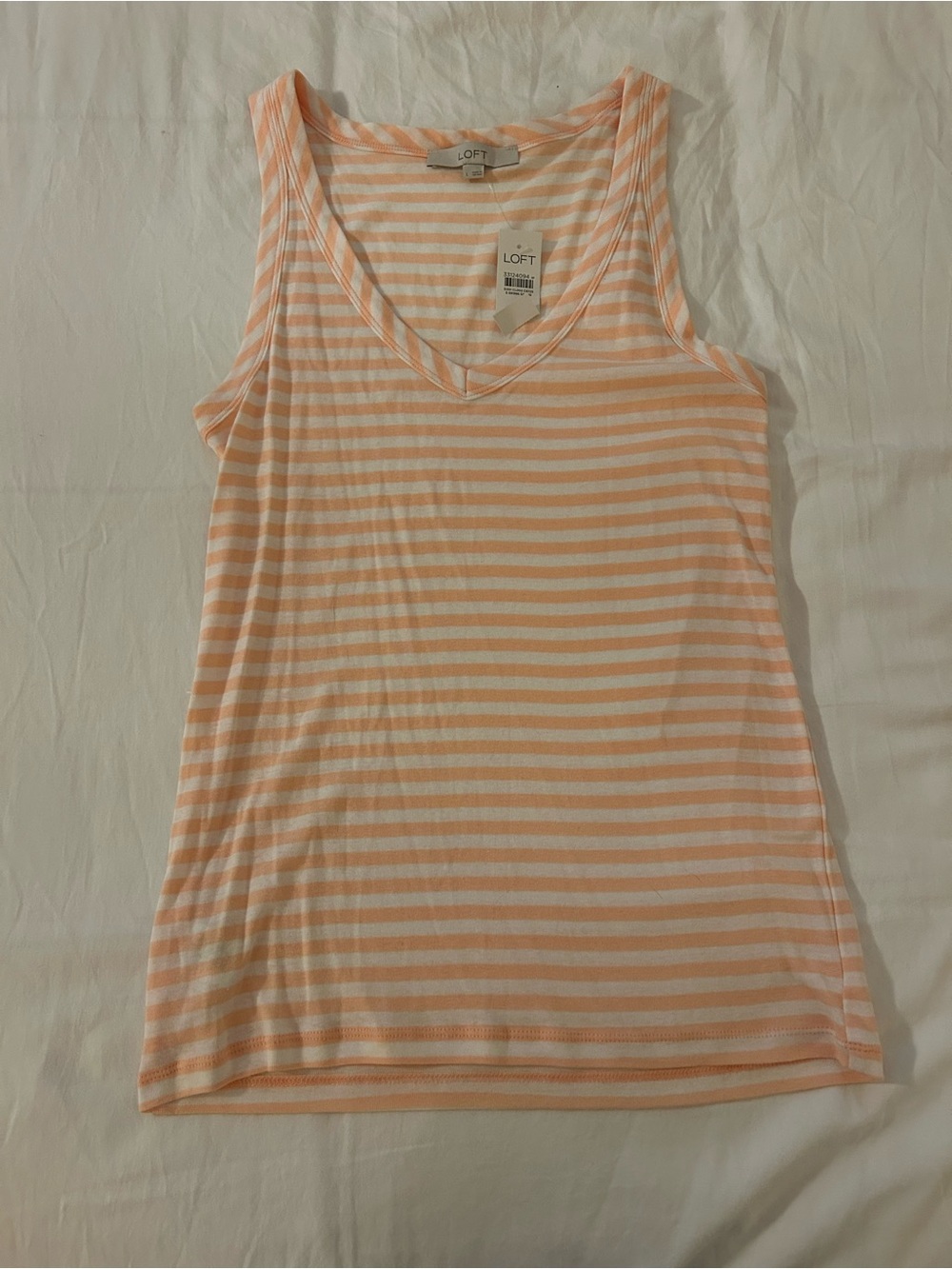 LOFT Peach and White Striped V-Neck Tank